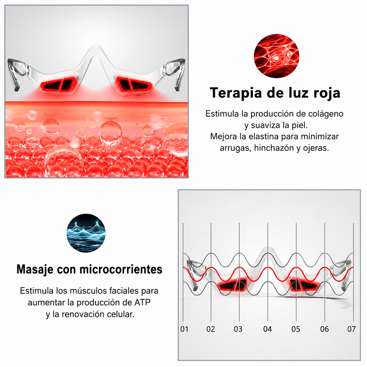 Gafas de terapia con luz roja para ojos, dispositivo contra ojeras y bolsas.
