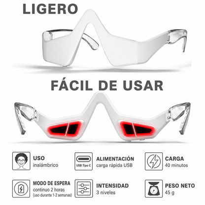 Gafas de terapia con luz roja para ojos, dispositivo contra ojeras y bolsas.